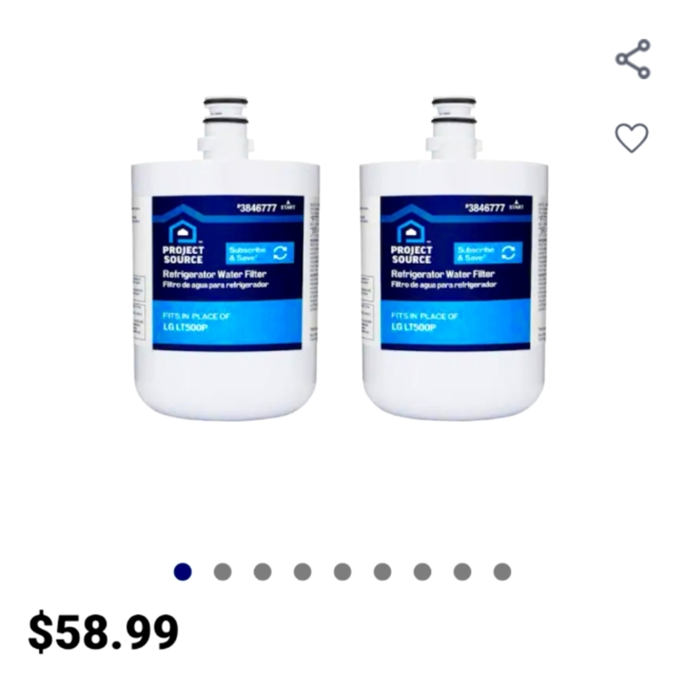 Project Source Twist In Refrigerator Water Filter L-1-2 Fits LG LT500P